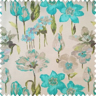 Blue green grey purple color beautiful flower designs with texture finished background natural look flower buds main curtain